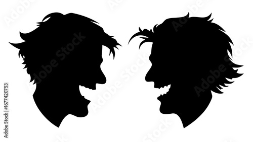 Silhouette Laughter: Two stylized silhouettes, depicting the shared moment of elation and laughter. the image capture a sense of connection and celebration, focusing on pure emotion 