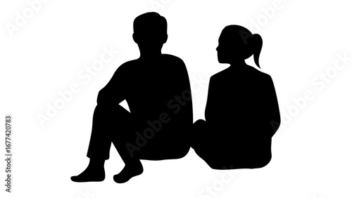 Silhouetted Couple: A striking silhouette portrays a couple engaged in a moment of connection, with a simple and elegant illustration of their figures against a clean background.