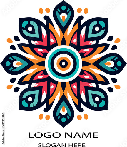 Huichol mexican flower logo icon vector white background .