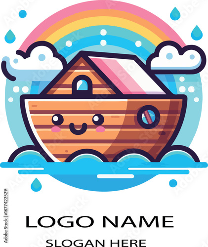 Cute noahs ark logo icon vector white background .