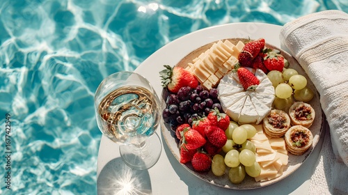 Top-Down View of a Snack Platter by the Pool