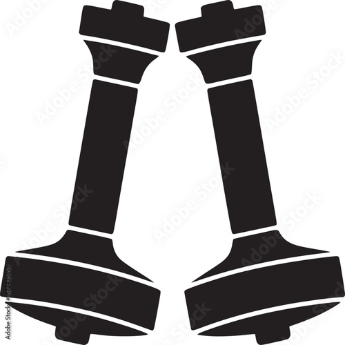 Two black engine valves shown in a mirrored position on a white background in a silhouette style