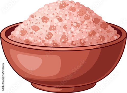 Pink himalayan salt bowl natural mineral ingredient healthy seasoning food ingredient vector