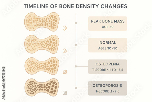 Timeline of Bone Density Changes: Illustration of Osteoporosis Progression [Illustration]