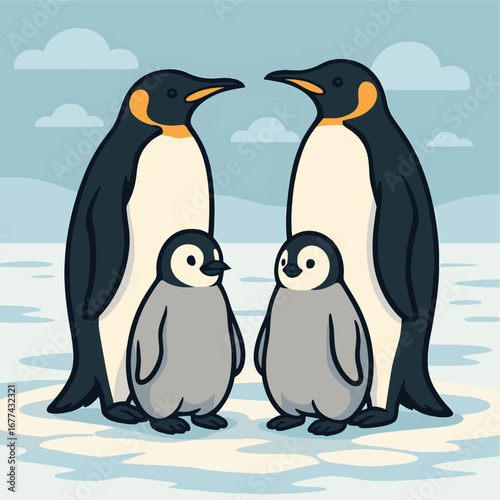 penguin family  graphic t-shirt design vector illustration