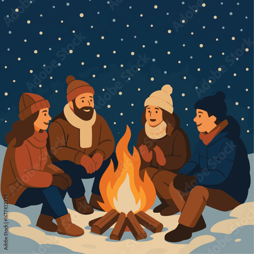 people sitting around bonefire  graphic t-shirt design vector illustration