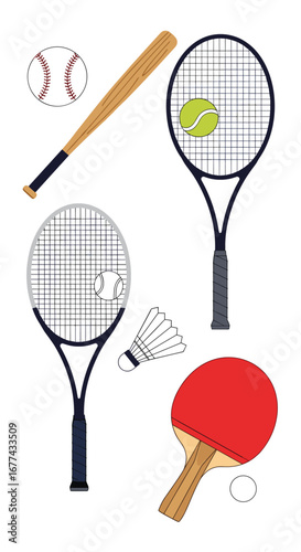 Collection of sporting equipment for various games and recreational activities