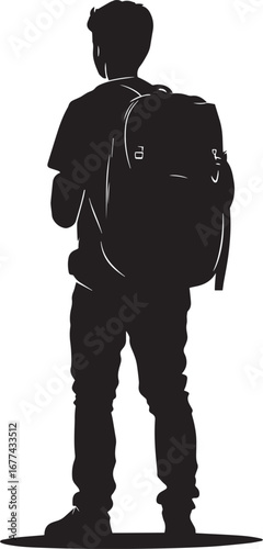 Backpack Ready A full-length black vector of a student strapping their schoolbag on, getting comfortable.