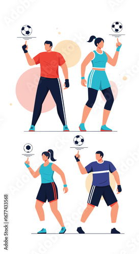 Athletes demonstrating skillful football balancing techniques for sports entertainment and training