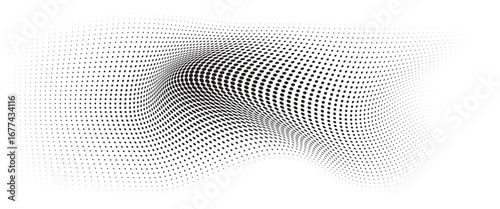 	
Flowing Wave Dot Halftone Pattern: Curve Gradient Shape on Transparent Background. Suitable for AI, Tech, Network, Digital, Science, and Technology Themes.