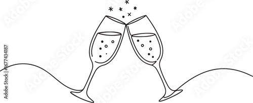Two Champagne Glasses Clinking Line Art toast celebration