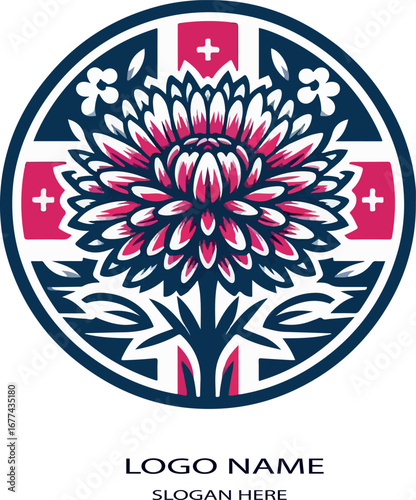 England aster flower logo icon vector white background .