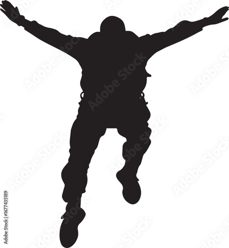 Freefall Thrill A black silhouette vector of a person skydiving, arms and legs spread wide in freefall.