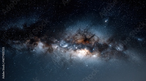 A stunning view of the Milky Way galaxy, showcasing its intricate structure and vastness across the night sky.
