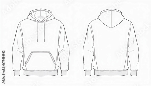 Wallpaper Mural Fashion technical sketch for men hoodie. Mockup template hoody Torontodigital.ca