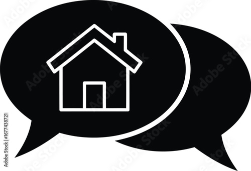 Illustration of speech bubbles with a house