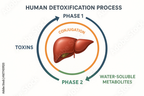 Human Detoxification Process: Liver Detoxification Phases Diagram - Illustration