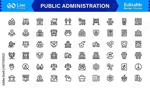 Public Administration And Government Line Icon Set – Professional, Modern, Minimal, And Pixel Perfect Vector Symbols