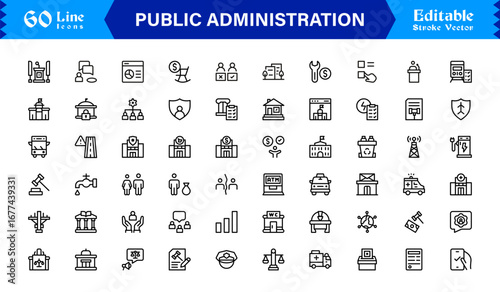 Public Administration And Government Line Icon Set – Professional, Modern, Minimal, And Pixel Perfect Vector Symbols