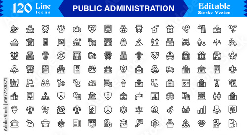 Public Administration And Government Line Icon Set – Professional, Modern, Minimal, And Pixel Perfect Vector Symbols