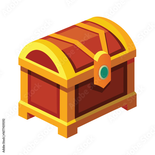 Gold and Gem Treasure Chest – Isometric Gaming Asset Vector