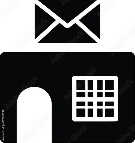 Vector art of post office building with an envelope above it