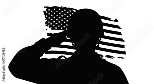 A silhouetted soldier salutes the American flag, representing patriotism and military service