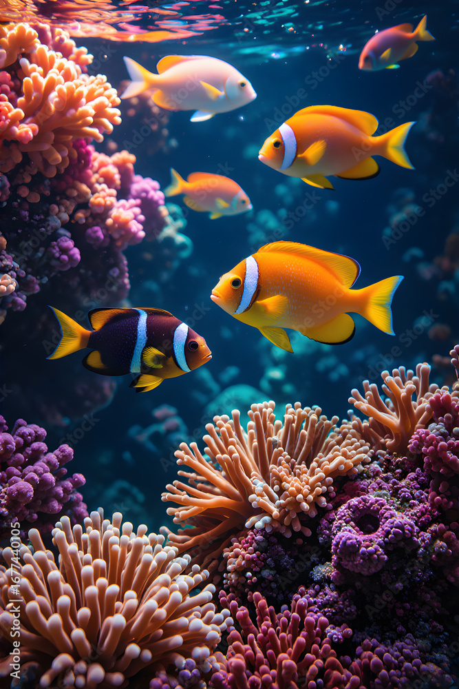 Obraz premium coral reef with fish under the sea