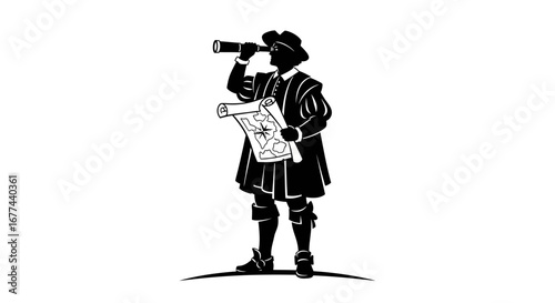 Navigator with spyglass and map symbolizing exploration and discovery