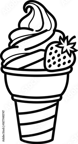 Illustration of a strawberry ice cream cone