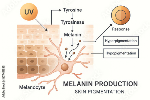 Melanin Production and Skin Pigmentation Process Illustration