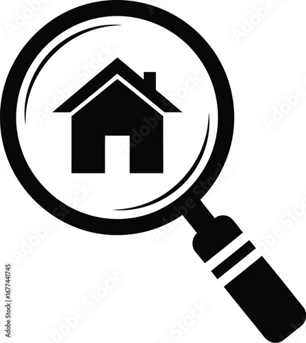 Vector art of house under magnifying glass symbolizing home search and research