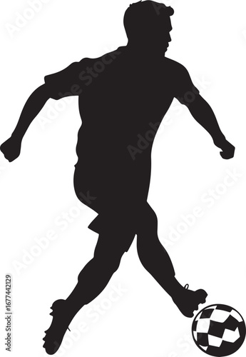 A player moving forward to intercept a pass, stopping the ball with their foot or chest, full-length silhouette illustration.
