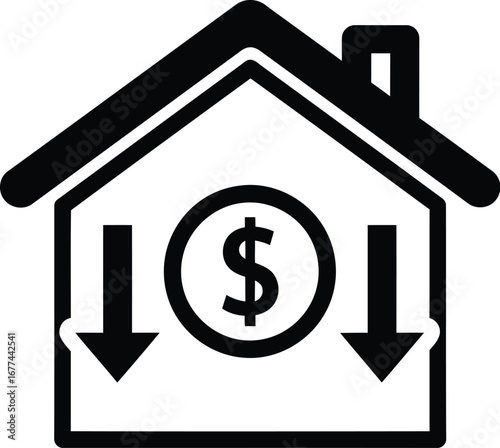 Vector art of house with dollar sign and down arrows