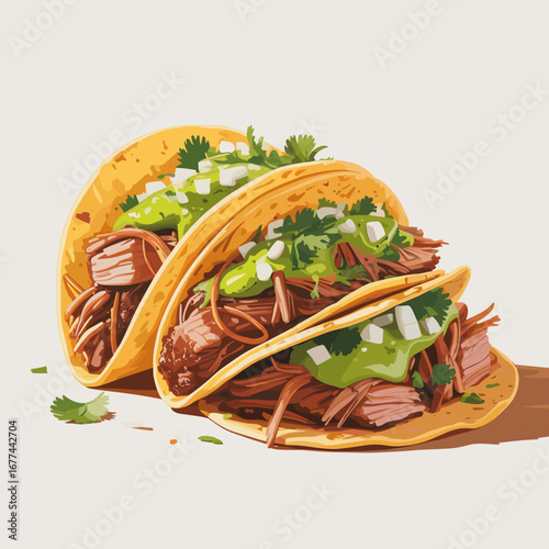 Mexican Carnitas Tacos with Salsa Verde Illustration