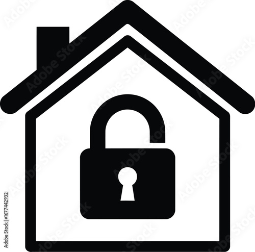 Illustration of a house with a lock, representing home security