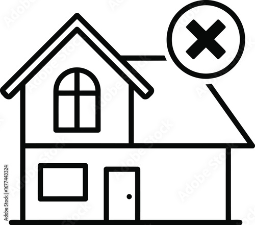Illustration of a house with a cross symbol indicating removal