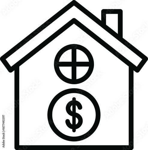 Vector art of house with dollar sign and circle representing real estate investment