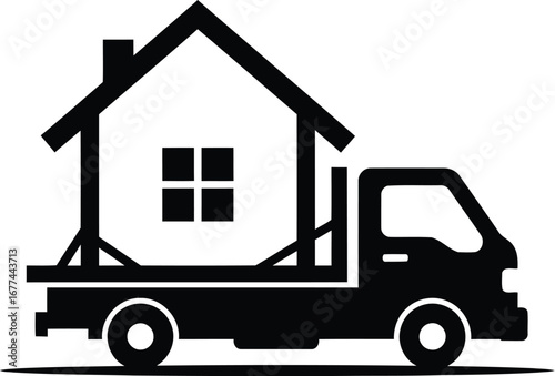 Vector art of house on a truck for moving and relocation illustration