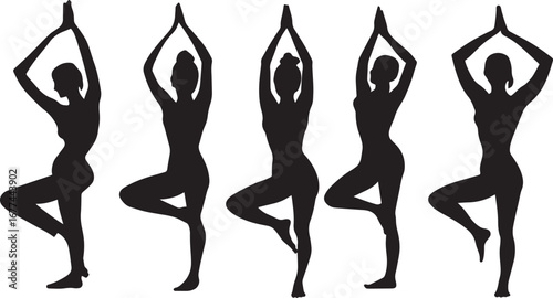 A group of people practicing yoga, all in the same pose simultaneously.