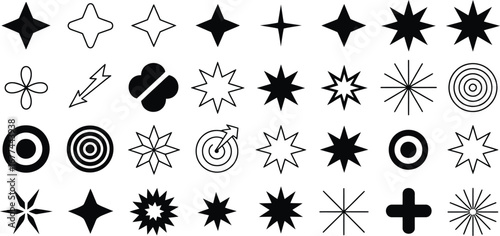 Y2K Element Vector Illustration Set – Trendy Retro Icons Including Arrows, Stars, Flames, Checkered Flags, Planets, Comets, Cursors, Peace Signs, Banners, Shooting Stars, and UFOs – 90s and 2000s Styl
