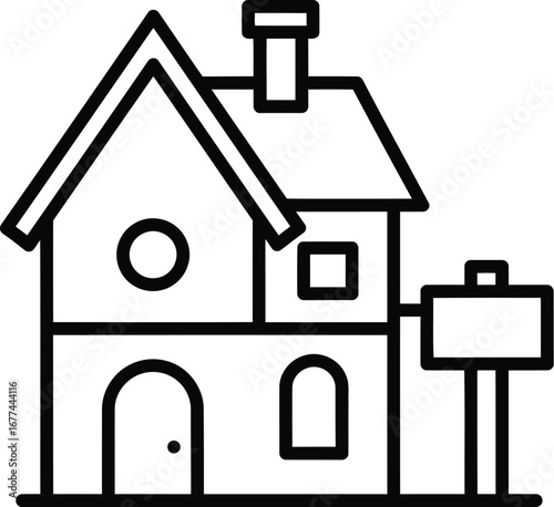Vector art of real estate property for sale icon depicting a house with a sign