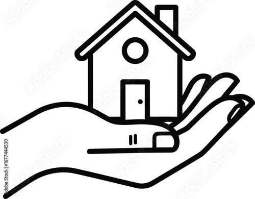 Vector art of hand holding a house, symbolizing home ownership and real estate