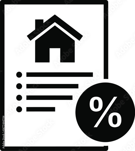 Vector art of mortgage rate document with house icon and percentage sign