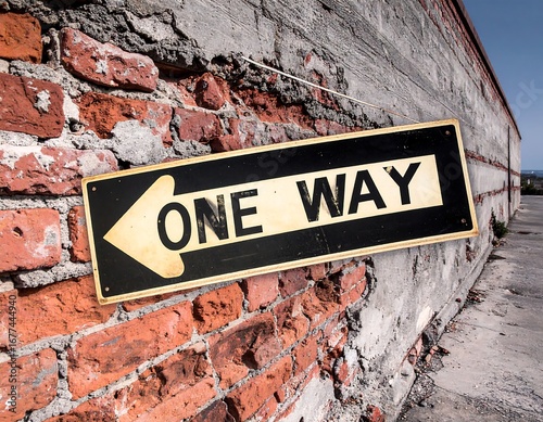 One-way street sign on wall