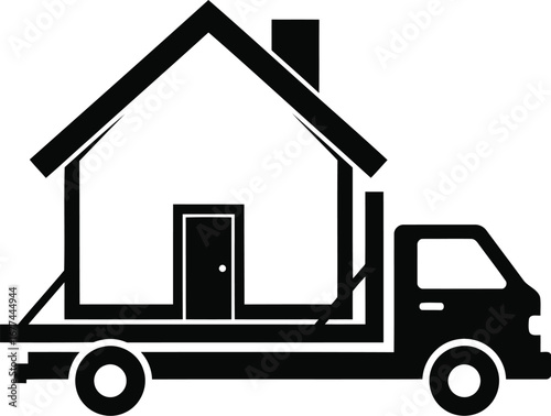 Vector art of house on a truck icon representing moving and relocation services