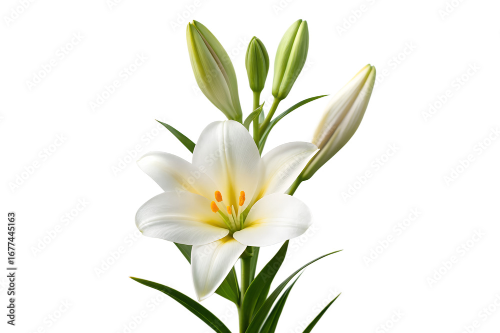 Fototapeta premium White lily flower with buds isolated on white background