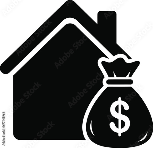 Vector art of house icon with a money bag representing real estate investment