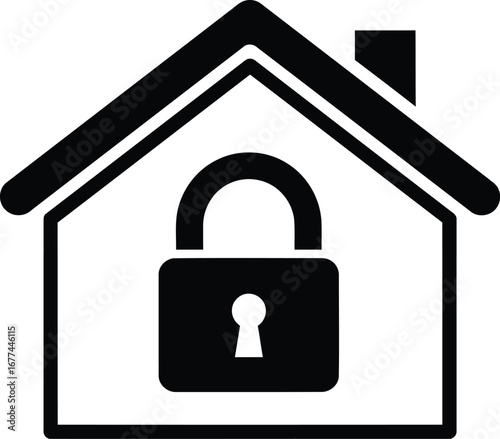 Vector art of a house with a lock in the middle, representing home security