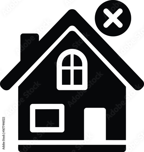 Vector art of house with a cross symbol indicating rejection or error